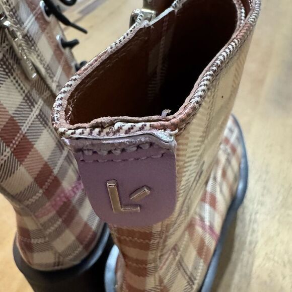 Women’s Larroude Olivia Patent Leather Platform Boot Size 8 Carmel Plaid - Picture 11 of 16